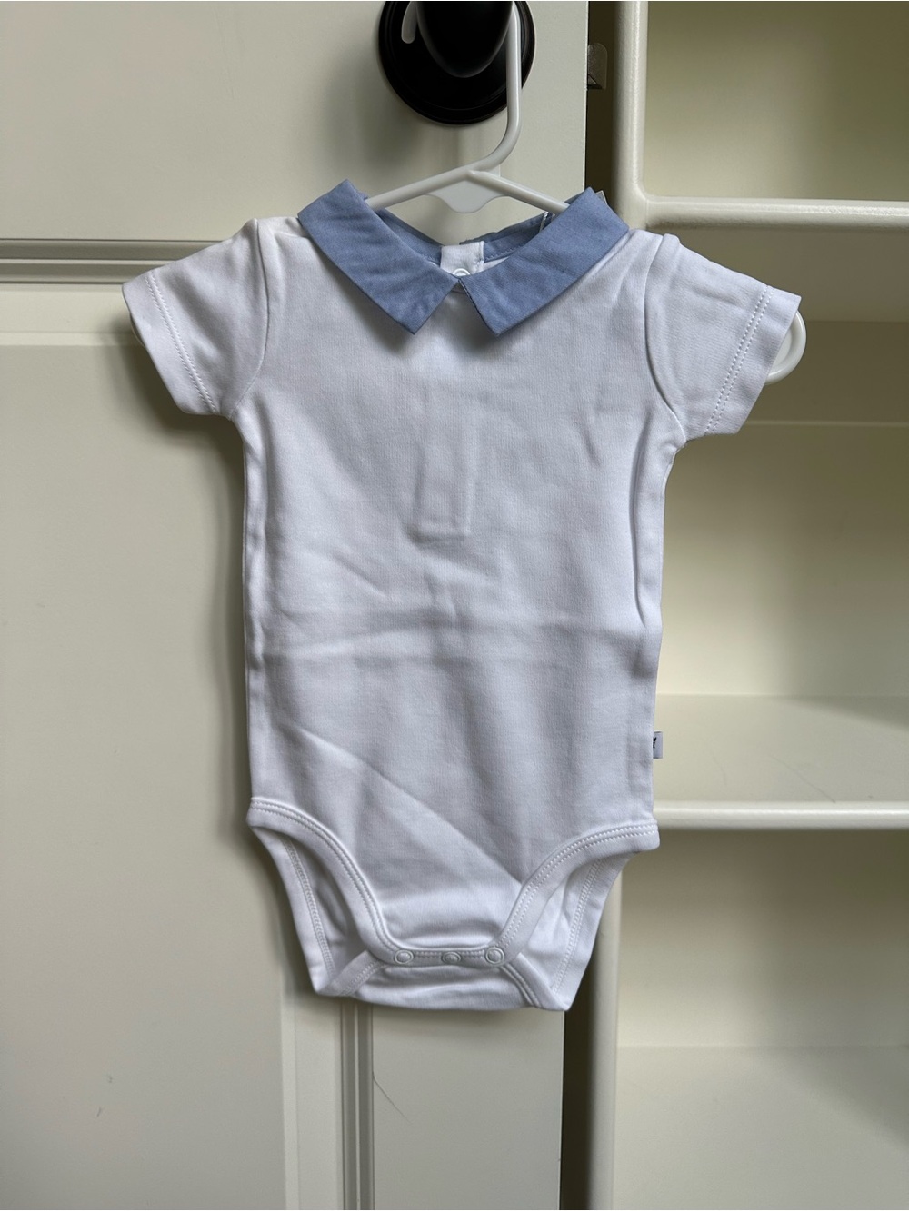 NEW Jacadi White Baby Onesie with Blue Collar